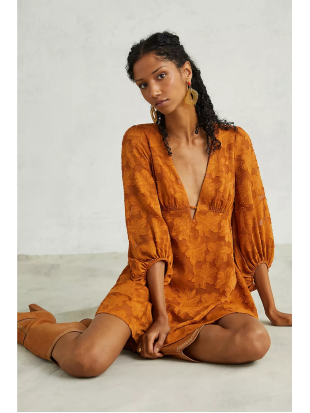 Anthropologie Jaquard Mini Dress Burnt Orange Floral Size 2 - Picture 4 of 14